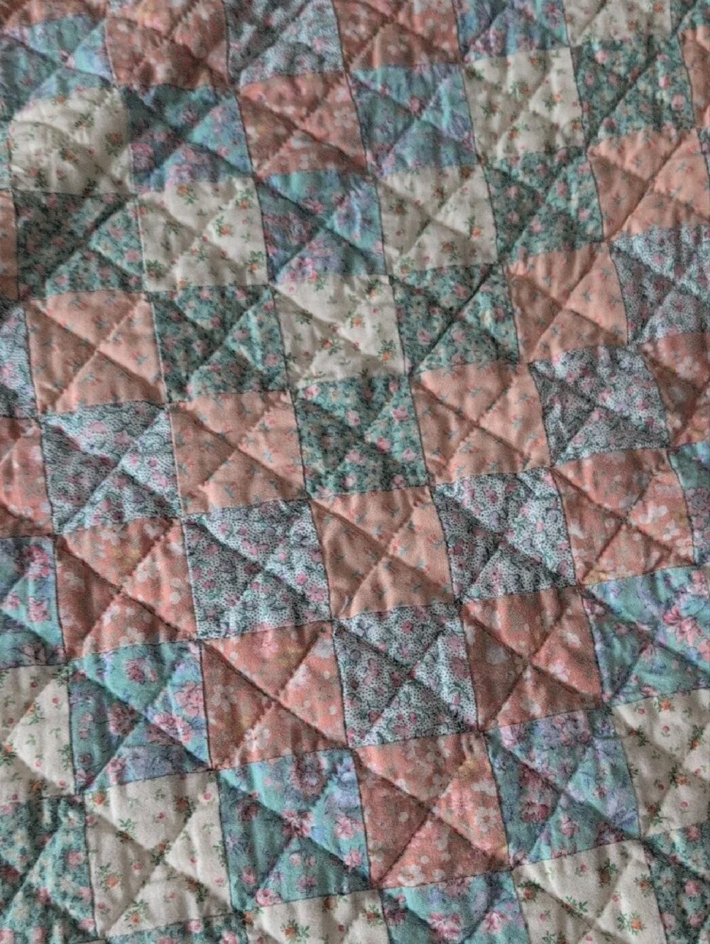 Handmade/ Hand stitched Patchwork Cotton Quilt in Pastels